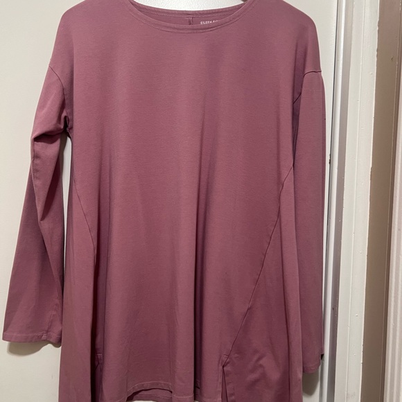 Eileen Fisher Woman PM Organic Cotton Stretch Jersey Tee Top Pink - Picture 4 of 6